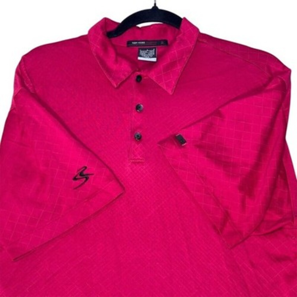 Nike Polo Shirt Mens L Pink Textured Pattern Golf Tiger Woods Collection